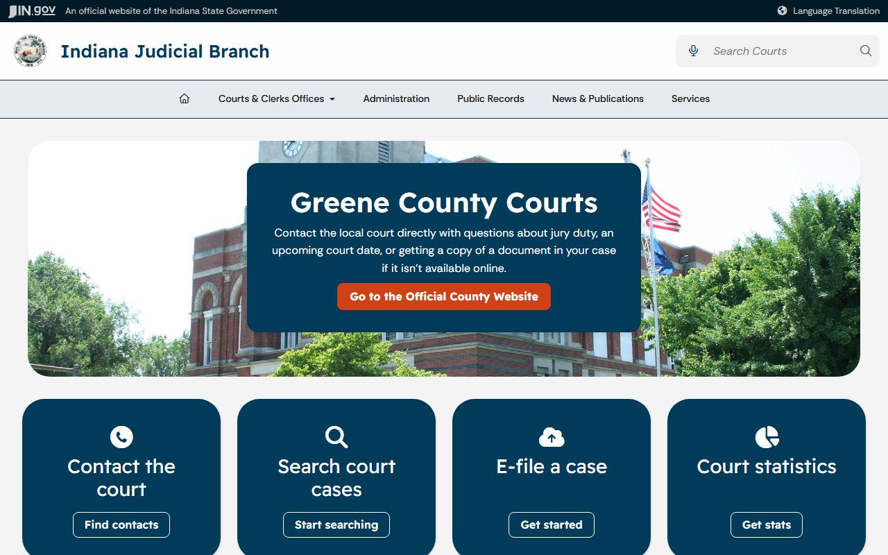 Greene County court records Indiana Judicial Branch court page