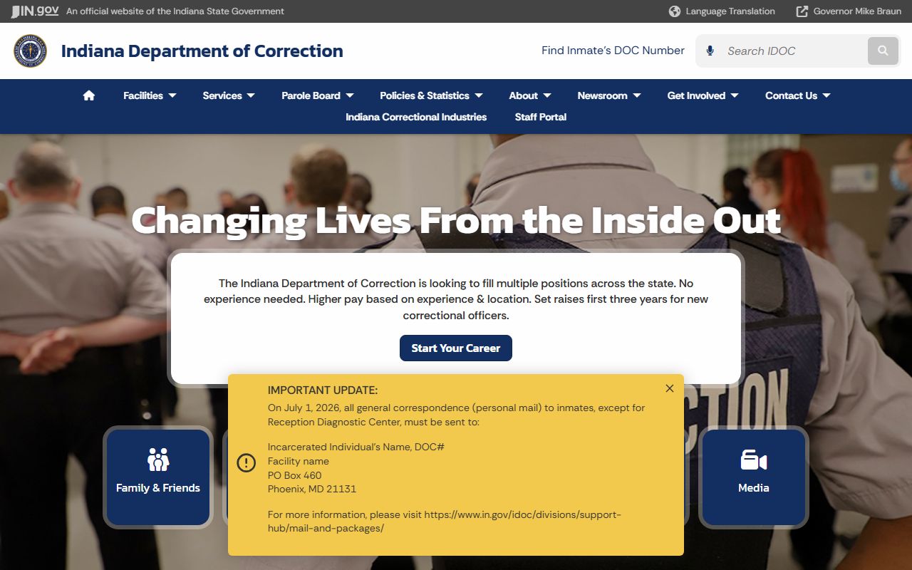 Greene County inmate search Indiana Department of Correction homepage