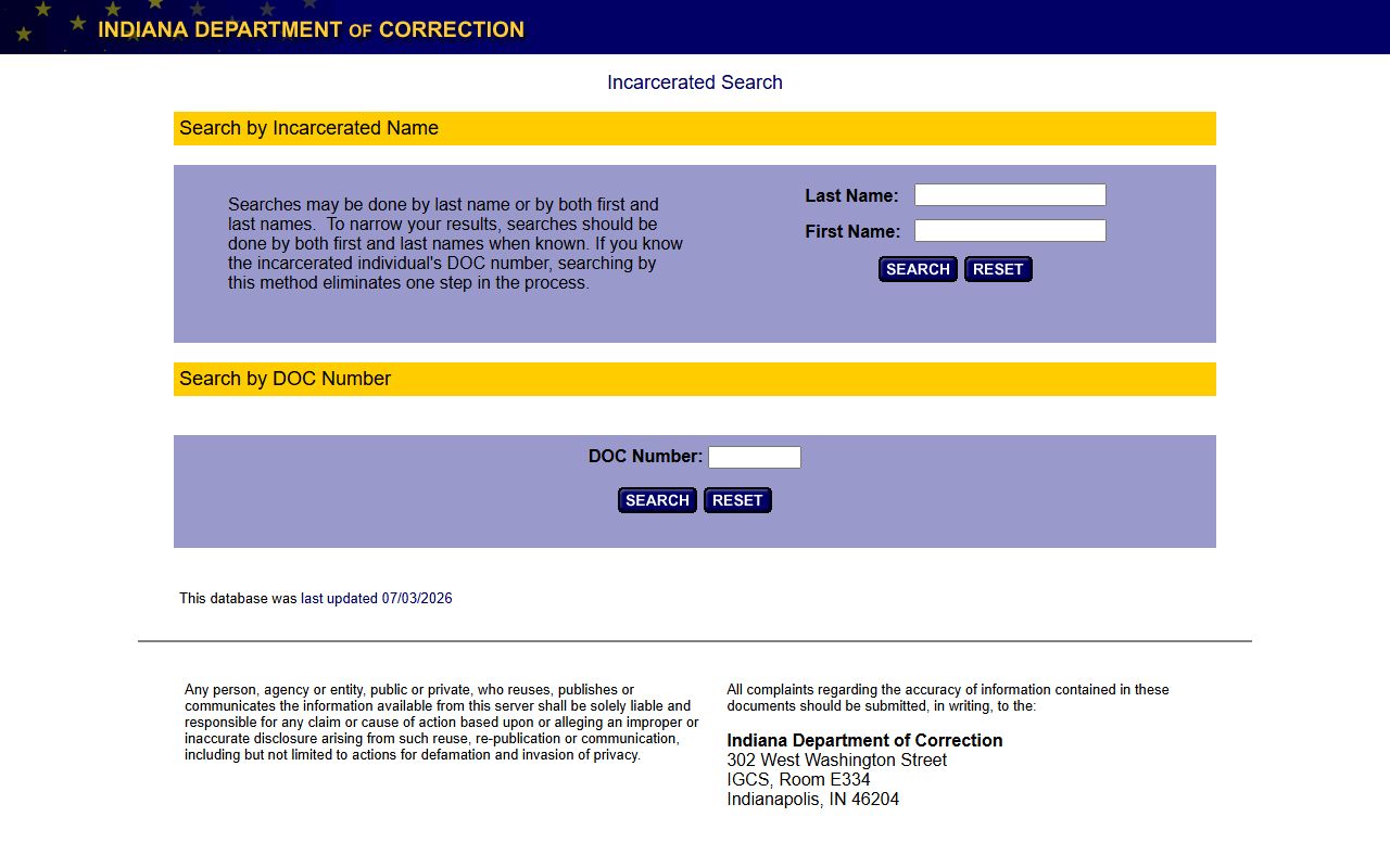 Greene County inmate lookup Indiana DOC incarcerated individual locator